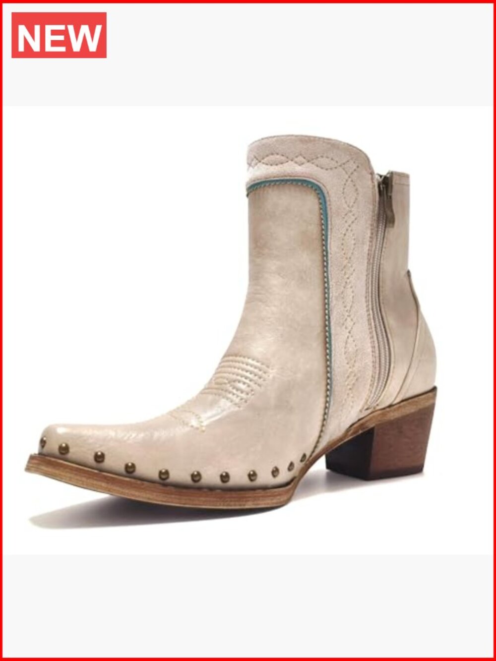 Fringe Studded Cowboy Ankle Booties with Turquoise Stones - Picture 4 of 7